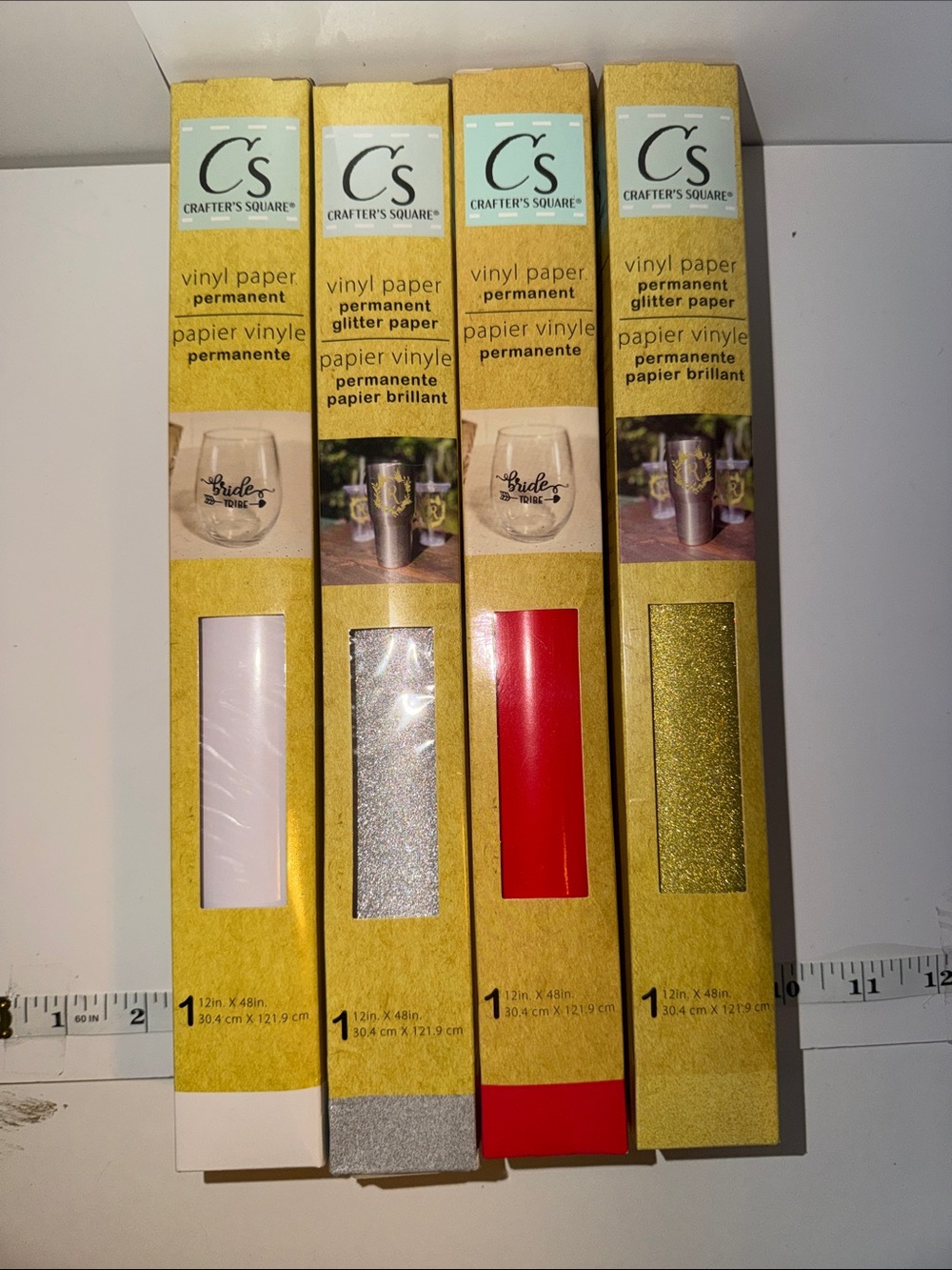 Crafter's Square Glitter Vinyl Paper Set in White, Silver, Red, and Gold